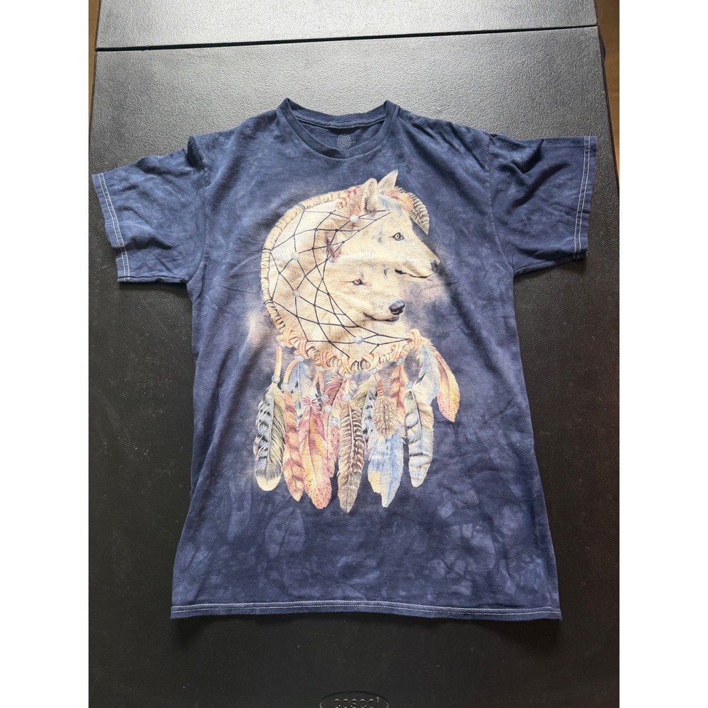 The Mountain Wolf Dreamcatcher Tie Dye Graphic T-Shirt Blue Mens Medium
